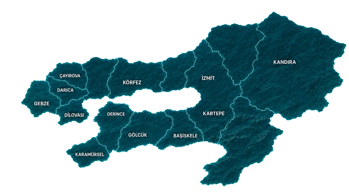 Kocaeli ilçelerini gösteren dijital servis haritası